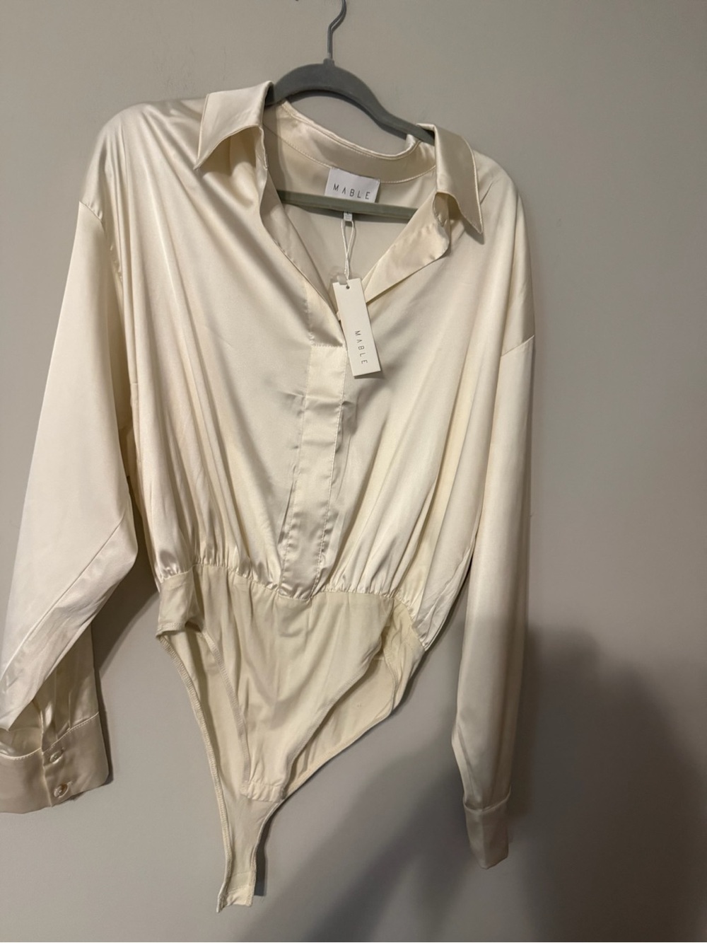 MABLE Cream Satin Blouse Bodysuit